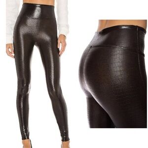 Spanx Crocodile Embossed Leggings In Brown Women's Size XL